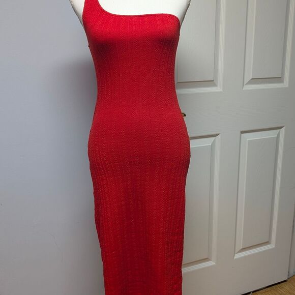 Zara Dresses & Skirts - NWT Zara Red Knit One Shoulder Dress Size M